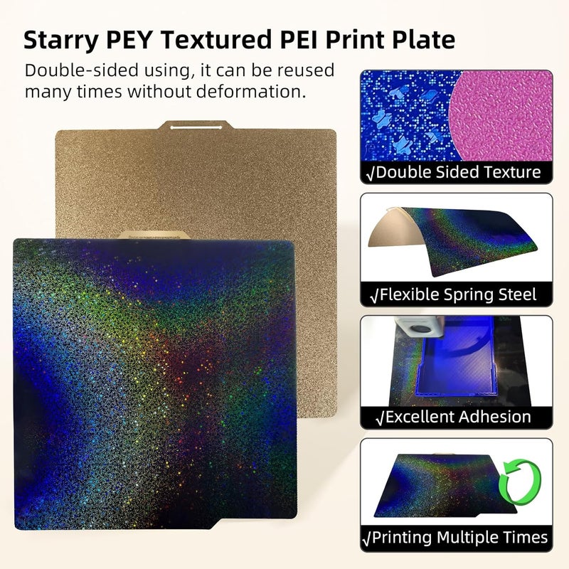 IdeaFormer-3D Rainbow PEY+Textured PEI Build Plate for Bambu Lab X1C/X1/X1E/A1/P1S/P1P/P2S, Double Sided PEY PEI Spring Steel Sheet 257x257mm for Bambulab 3D Printers - Image 4